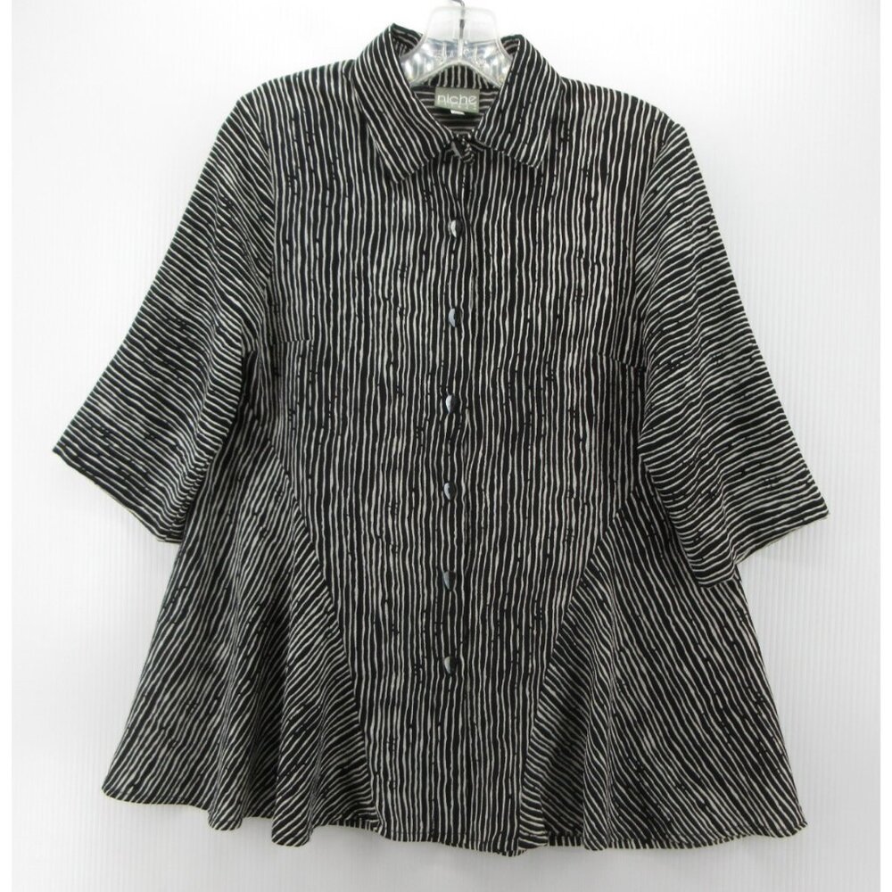 Niche Nilgun Derman Top XS Tunic Blouse Lagenlook Flare Striped USA
